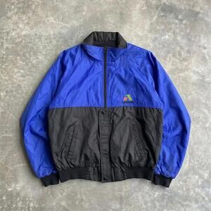 Vintage Color Block Work Jacket Blue Black Embroidered Logo